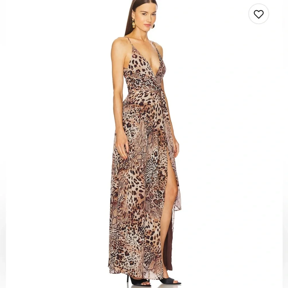 Michael Costello × REVOLVE Natalia Gown in Leopard Brown Animal Medley - Picture 3 of 10